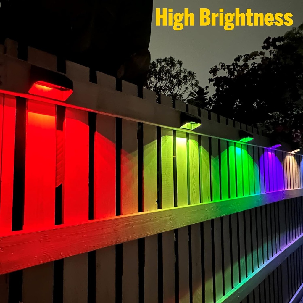 Brighter Solar Fence Lights,Solar Lights Outdoor Waterproof,Warm White and RGB 8 Colors,Dusk to Dawn Deck Light, Outdoor Lighting for Backyard/Railing/Wall/Step/Patio（12 Pack,Black）