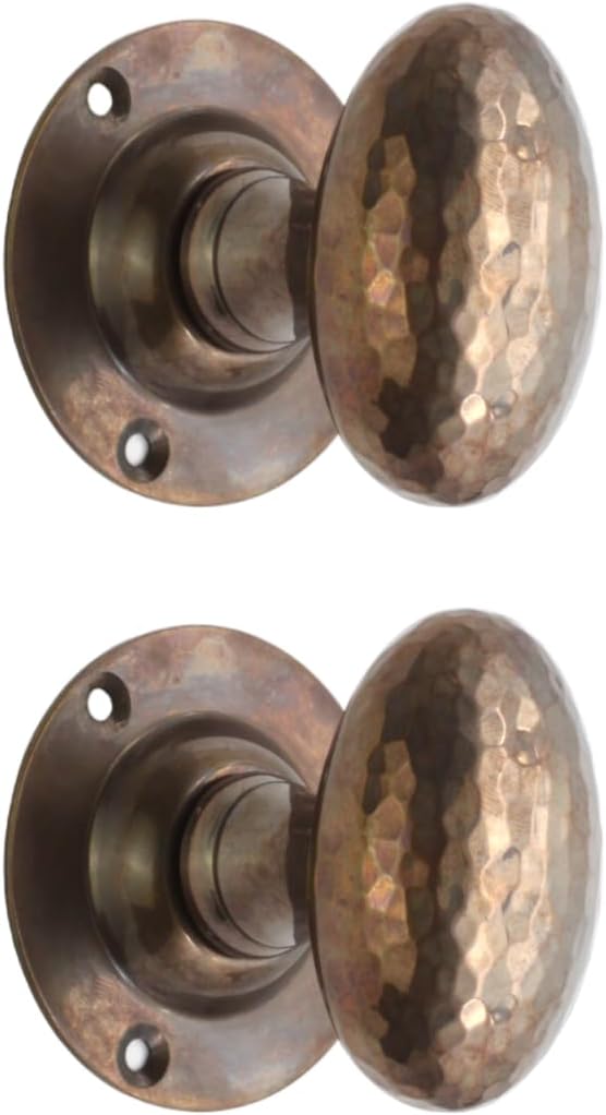 Infinity Decor Pair of Antique Hammered Oval Mortice Door Knobs Pull Handles Set 58mm - Victorian Knobs for Internal and External Doors