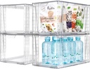 4Pack Large Stackable Kitchen Storage Drawers, Clear Foods Organizer Bins with Handles, Easily Assemble for Bathroom, Kitchen, Pantry, Cabinet, Closet(XL-UP Handle)