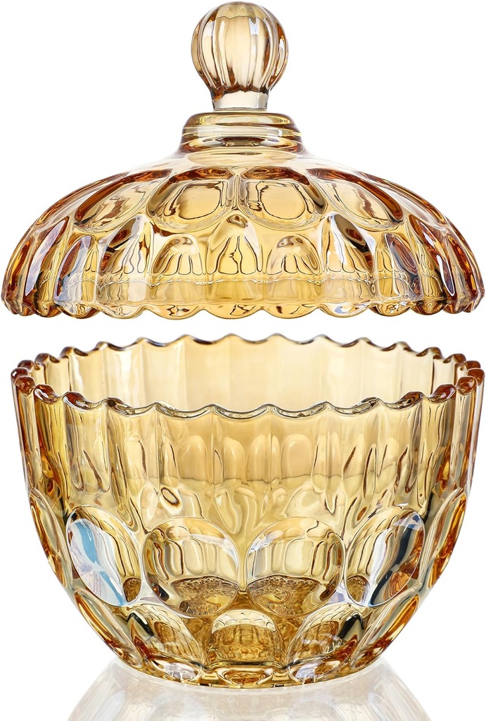 kanpura Amber Glass Candy Dish with Lid Candy Jar with Lid 34 oz Vintage Cookie Jar for Office Desk Coffee Table Decorative Buffet Glass Canister