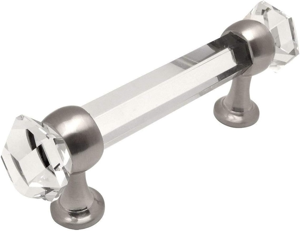 Cosmas 5 Pack 6393SN-C Satin Nickel with Clear Glass Cabinet Handle Pull - 3" Inch (76mm) Hole Centers
