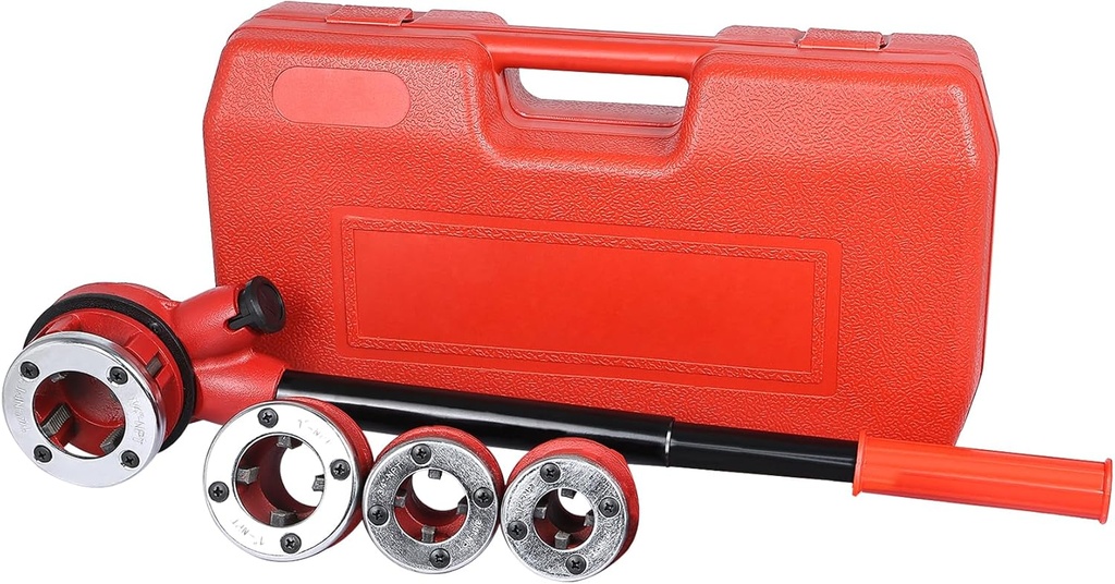 Yaegoo Pipe Threading Kit 4 Dies 1/2" 3/4" 1" 1-1/4" Ratchet Threader Set with Storage Case for Manual Ratcheting Pipe