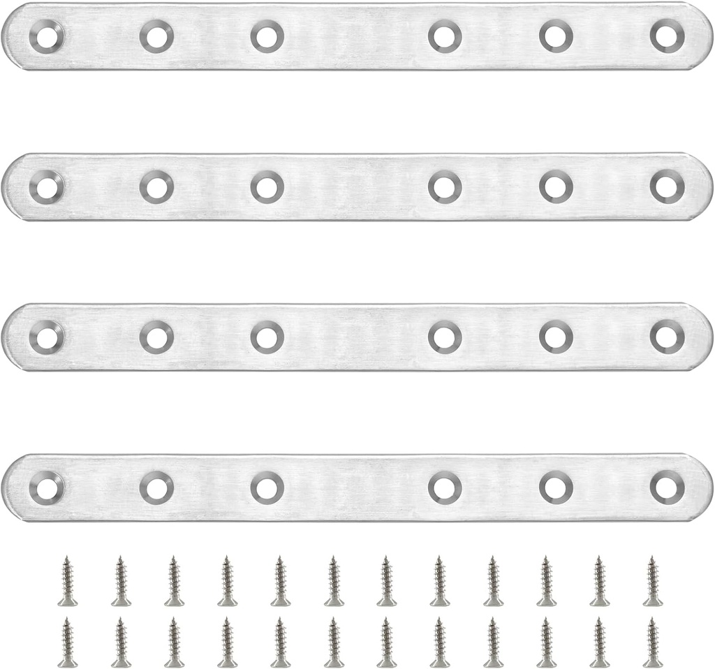 4 Pcs Straight Brackets Straight Braces, 7.67" x 0.78" Stainless Steel Flat Mending Plate Mending Joining Plates with Screws