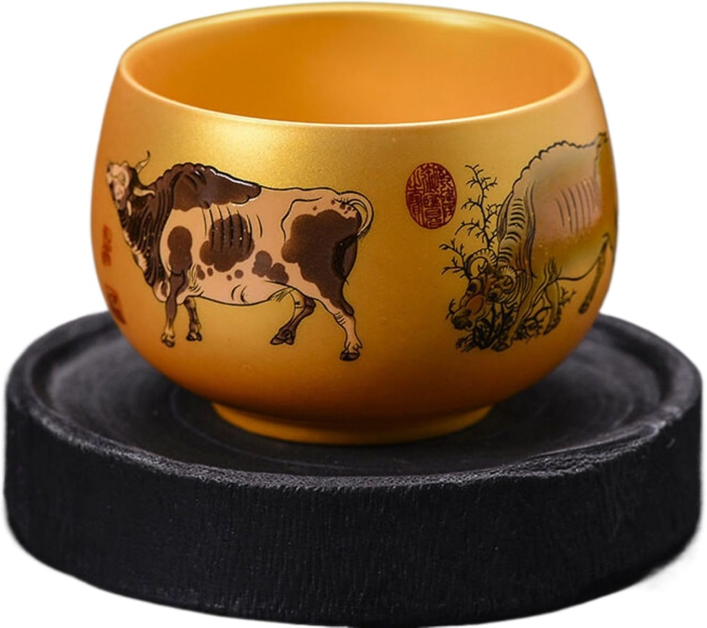 Z1266 鎏金杯 Tea Set Sake Cup 珐琅彩青花茶杯个人杯主人杯 Loose Leaf Tea cup 紫砂建盏大师