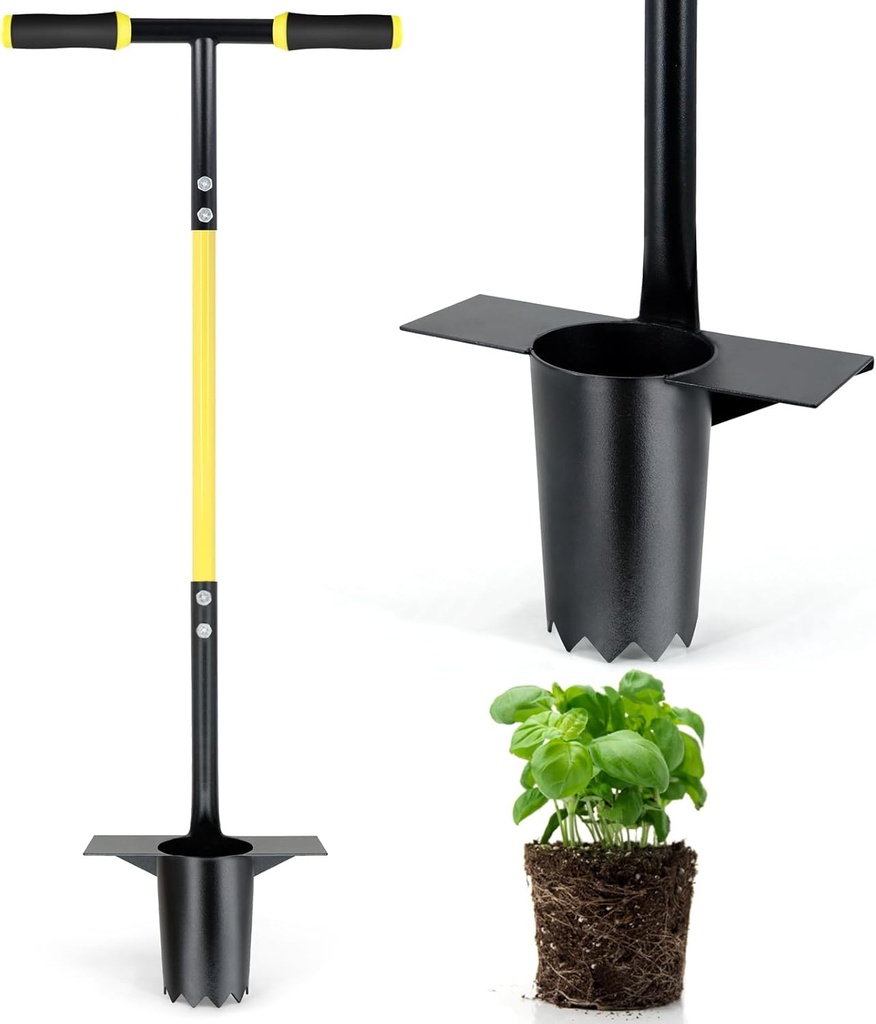 Jardineer Bulb Planter Tool Long Handle, Heavy Duty Stainless Steel Garden Transplanter with Ergonomic Handle, Ideal for Planting Bulbs, Seedlings, Flowers & Vegetables, Durable Gardening Hand Tool