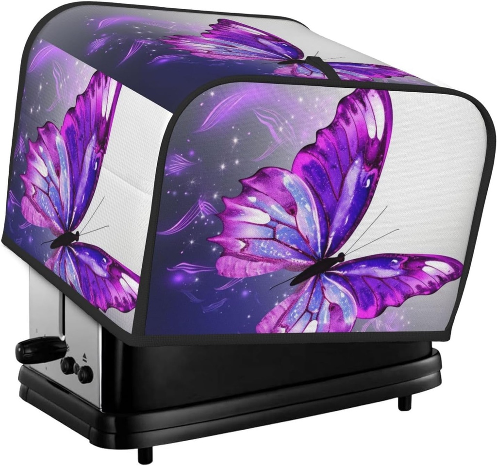 4 Slice Toaster Cover with Two Pockets for Storing knife Super Soft Appliance Cover Purple Butterfly Dust Cover for Kitchen Small Oven Cover Kitchen Bread Machine Protector Cover