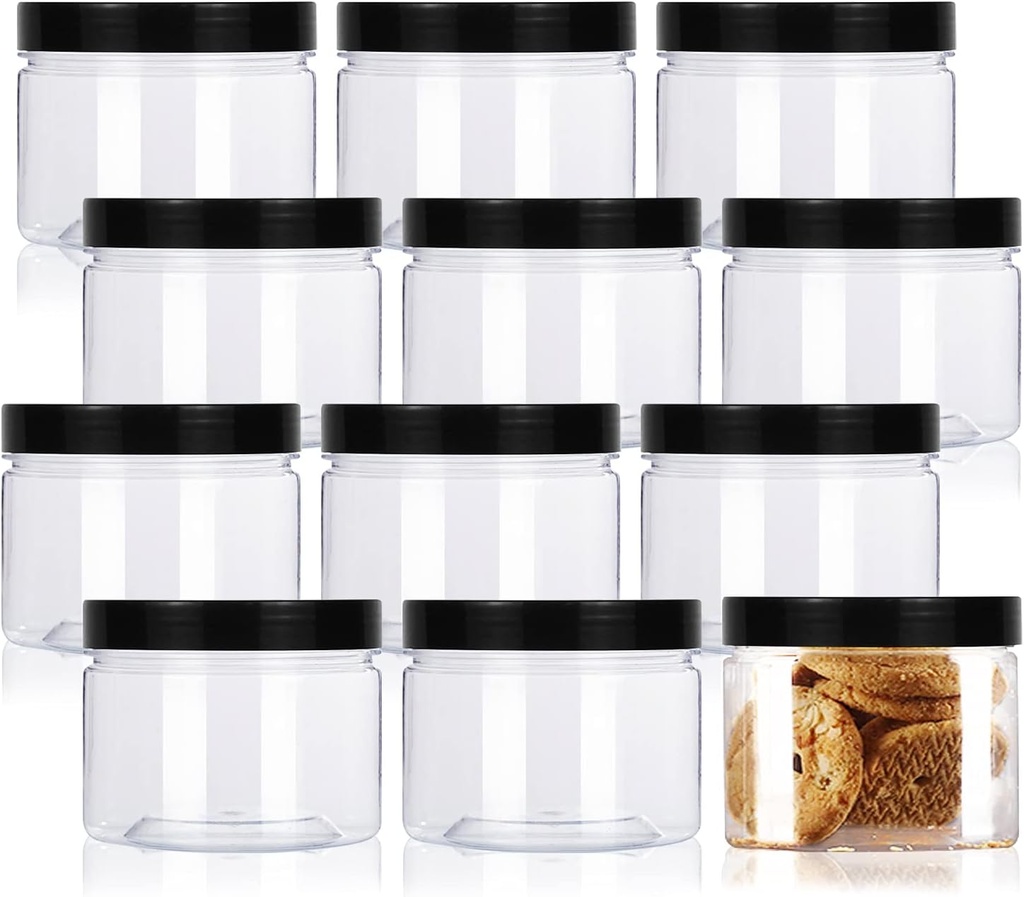 Lainrrew 12 Pcs 8oz Plastic Jars with Lids, Clear Plastic Slime Containers Round Storage mason Jars Container Wide Mouth Storage Jars for Spice, Cookie, Candy