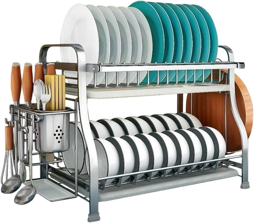 QUQUQ Kitchen Storage Organization 2 Tier Kitchen Counter Dish Drainer Non-Slip Sturdy Dish Drying Dryer Rack Kitchen Storage