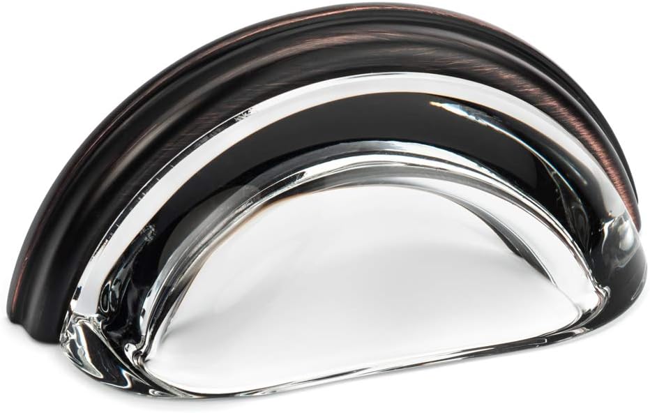Cosmas 5 Pack 6585ORB-C Oil Rubbed Bronze with Clear Glass Cabinet Cup Pull - 3" Inch (76mm) Hole Centers