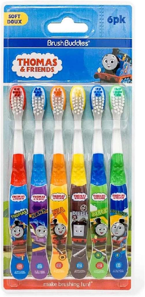 Brush Buddies Thomas & Friends Toothbrush for Kids, Kids Toothbrushes, Toddler Toothbrush Ages 2-4, Soft Bristles for Kids, 6PK