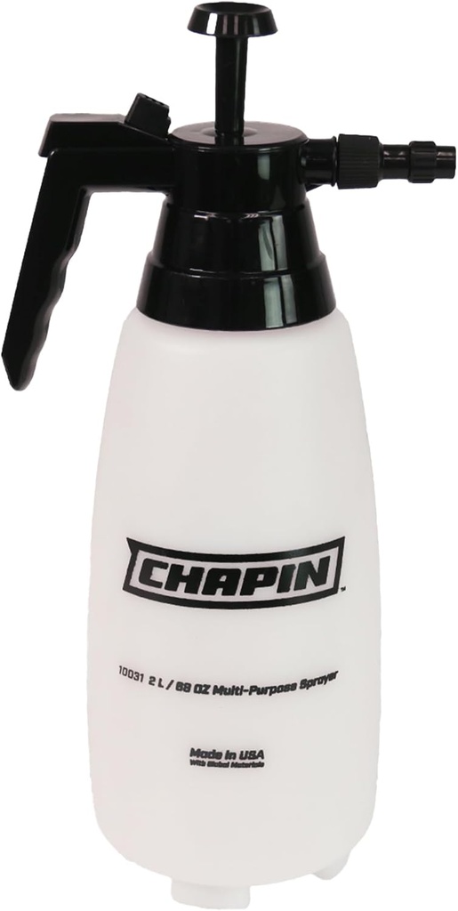 Chapin 10031 2 Liter/.52 Gallon Handheld Multi-Purpose Garden Pump Sprayer with Adjustable Brass Nozzle Thumb Trigger with Lock-on Feature, Translucent White