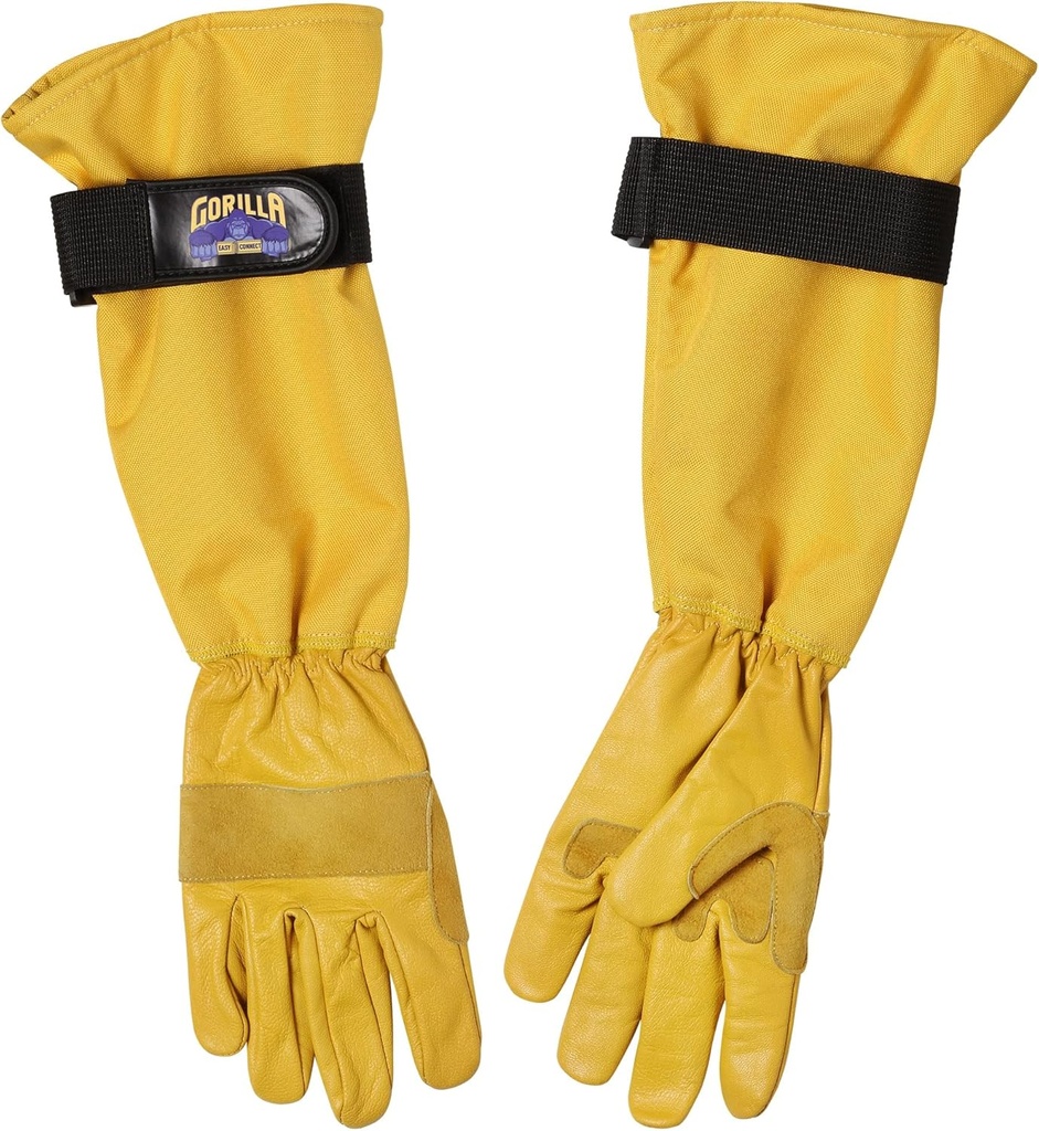 GORILLA EASY CONNECT Gardening Gloves Lightweight Tough Heavy Duty Long Sleeve Leather Pruning Gloves with Adjustable Strap