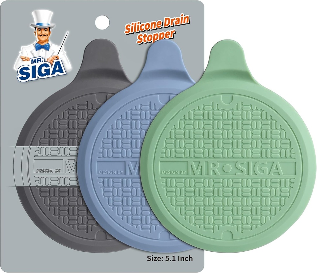 MR.SIGA Silicone Bathtub Stopper, Drain Stopper for Shower, Sink, 5.1" Diameter, 3 Pack