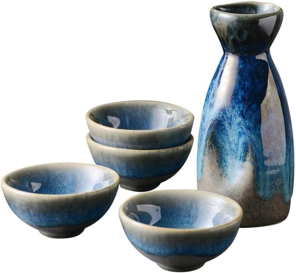 Wine Glass Pottery Hot Saki Drink Kit 6 Piece Sake Wine Set Tie Dye Color Ceramic Sake Set Sake Cup Set Ceramic Sake Cups