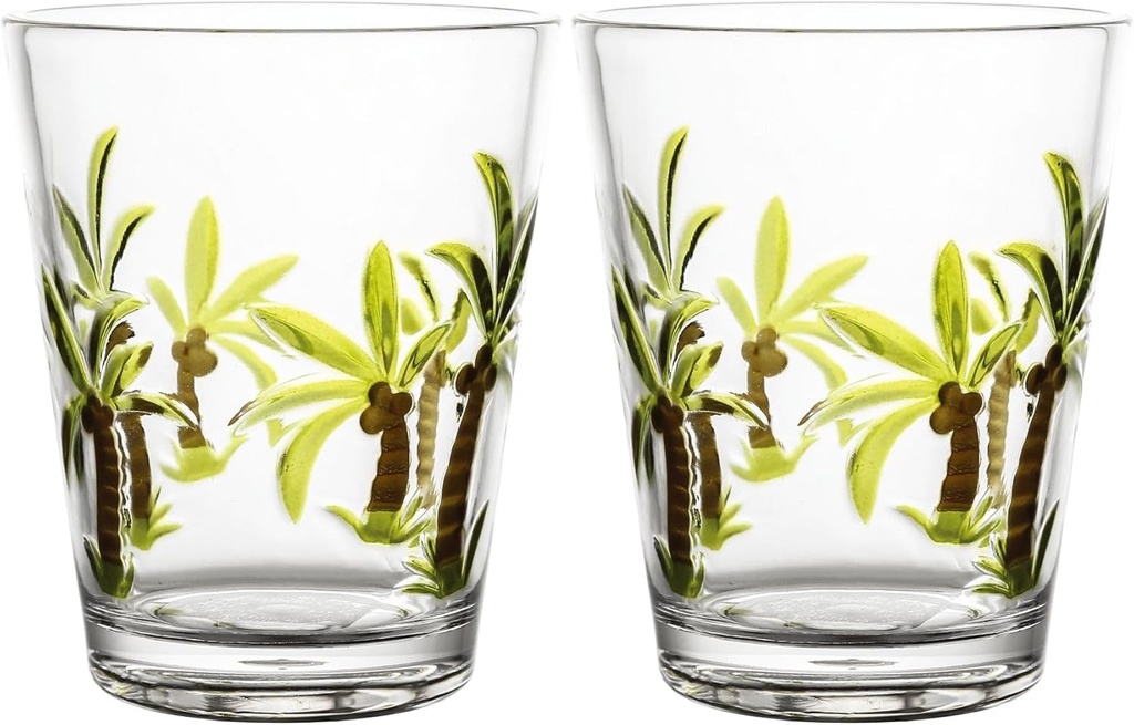 Supreme Housewares Palm Tree DOF Tumblers, Stackable BPA-Free Acrylic Cups with Embossed Palm Tree Design, Reusable Drinkware for Water, Cold Drink or Cocktails, Green, 16 oz, Set of 2
