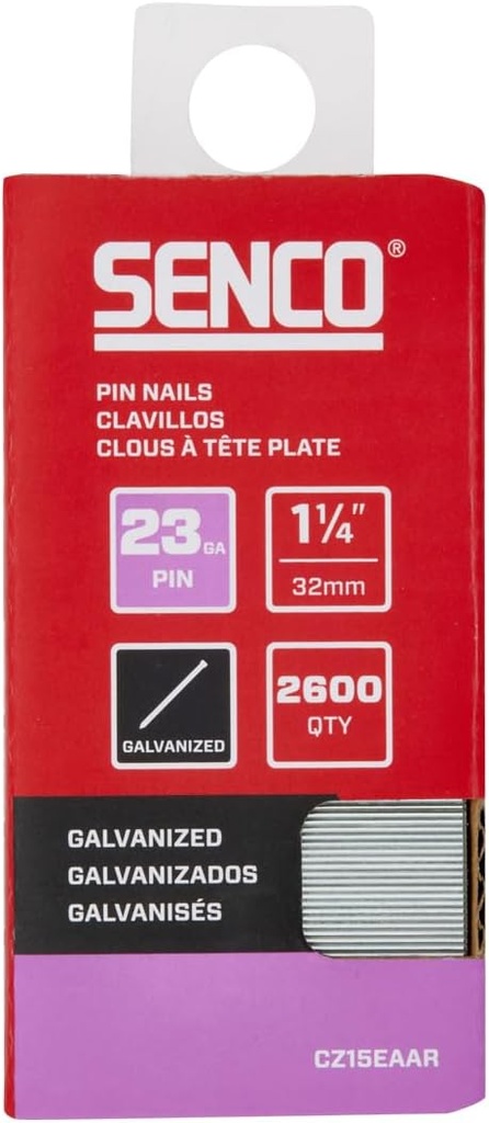 SENCO CZ15EAAR 1-1/4" 23 Gauge Pin Nails, Galvanized Finish 2,600 Count Pack