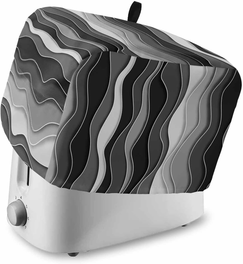 Black Stripes Toaster Cover 2 Slice, Modern Simple Greyish Gradient Lines Dustproof Bread Machine Oven Cover with Storage Pockets, Fits Most Kitchen Toasters Protector