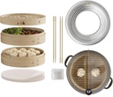 Prime Home Direct 12-Inch Bamboo Steamer Basket | Stainless Steel Steamer Ring Adapter | 12-Inch Silicone Liners | Steaming Asian Food, Bao Buns, Chinese, Dim Sum, Dumpling, Rice, Vegetable Steam Pot