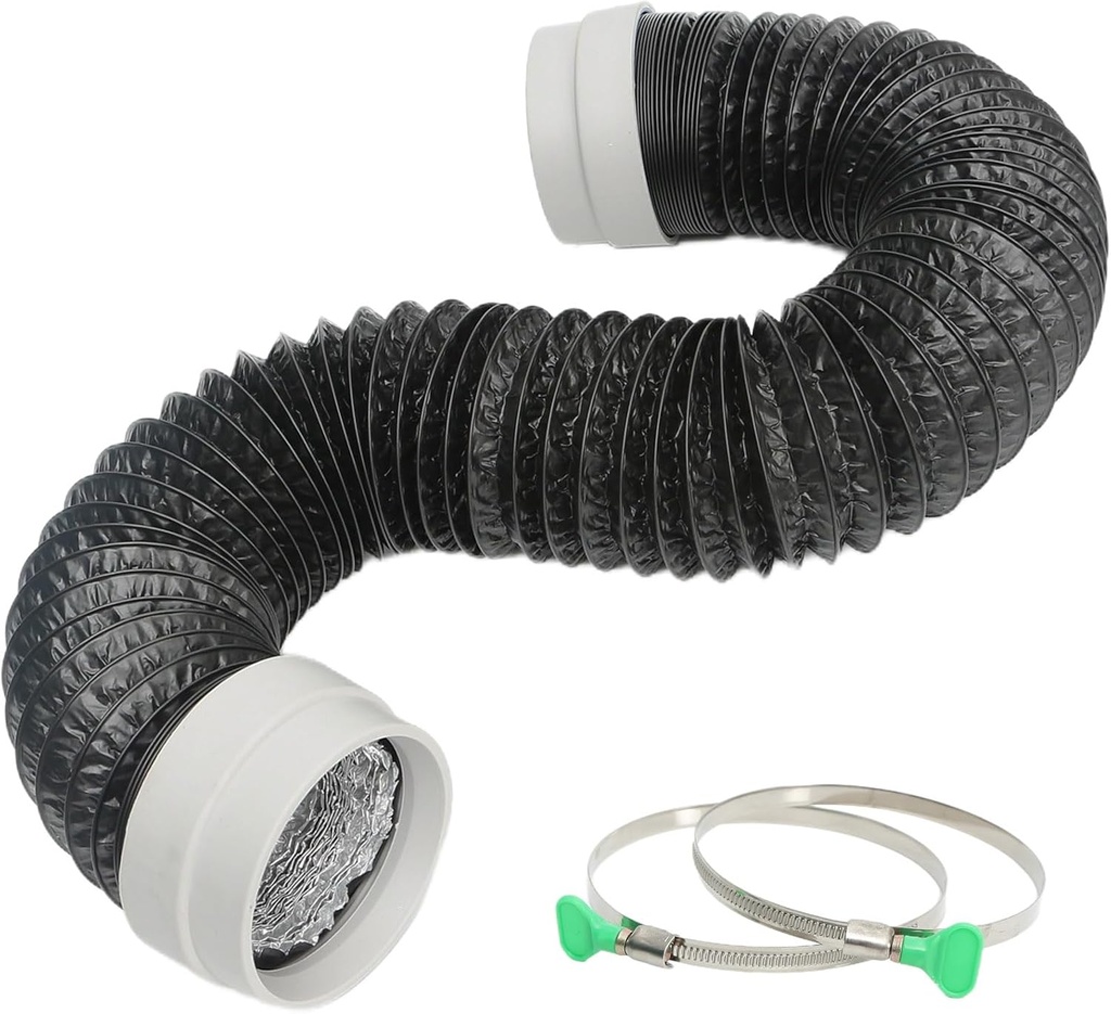 Dryer Vent Hose, 4 Inch Rubber Seal Connectors with 8 Feet Flexible Dryer Vent Exhaust Duct Hose for Tight Space, Extra Thick 6-Layer Heavy Aluminum Foil Ducting Kit with 2 Key Clamps