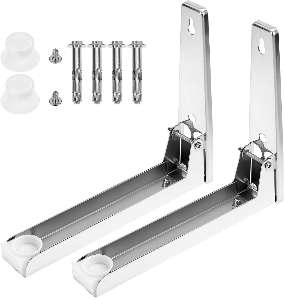 QWORK Stainless Steel Microwave Mount Bracket, Universal Foldable Microwave Oven Wall Mount Bracket, Stretch Shelf Rack, Holds up to 220lb