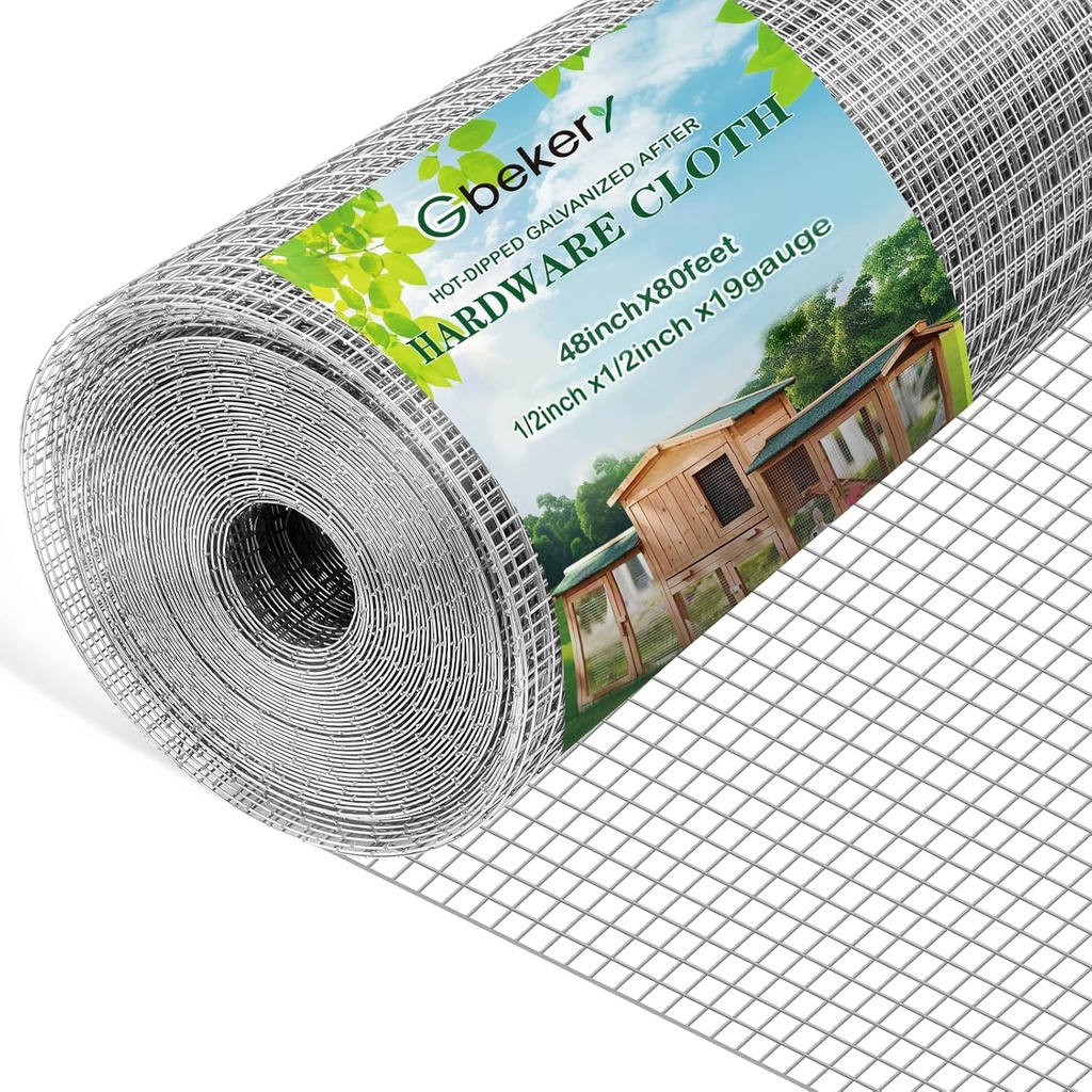 Hardware Cloth 1/2 inch 48in x 80ft 19 Gauge, Hot-dip Galvanized After Welding Chicken Wire Fence Roll Garden Plant Welded Metal Wire Fencing Roll, Rabbit Cages Snake Fence