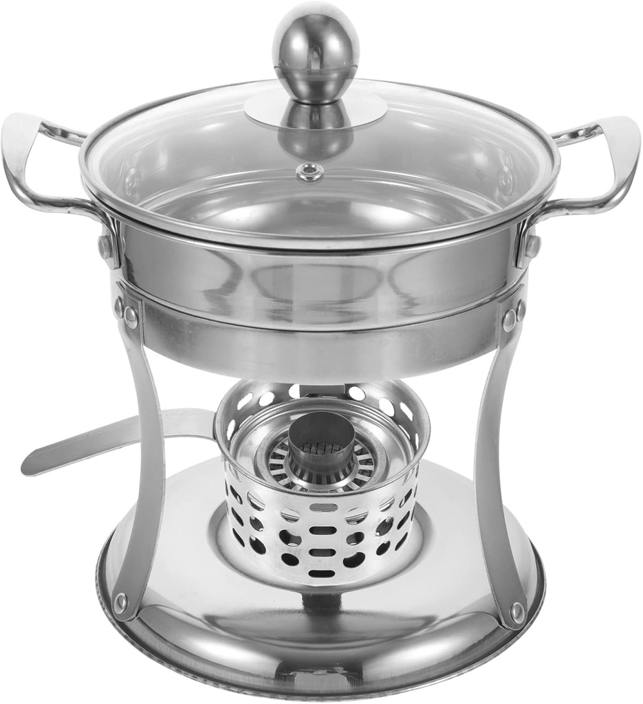 Hemoton Stainless Steel Hotpot with Stove - 9.05 Inch Mini Hot Boiler for Home Use Perfect for Personal Meals and Gatherings