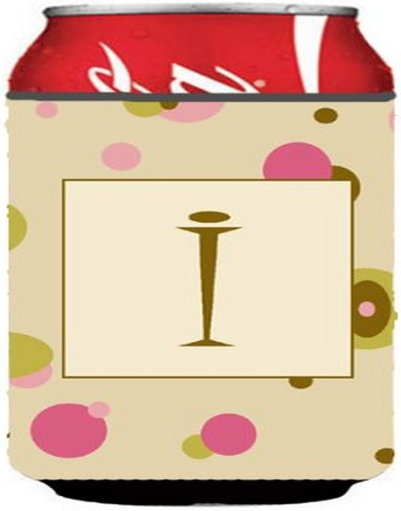 Caroline's Treasures CJ1004-ICC Letter I Initial Monogram - Tan Dots Can or Bottle Hugger Cooler Washable Drink Sleeve Collapsible Beverage Insulated Holder, Can Hugger, Multicolor