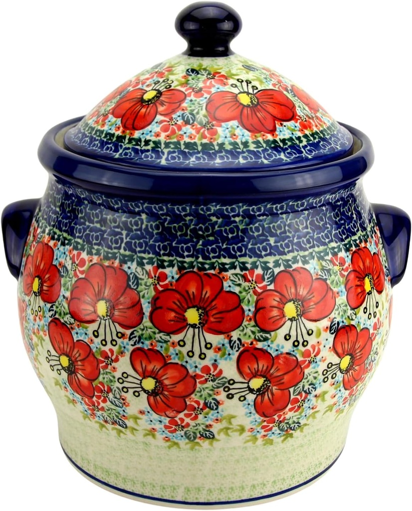 Polish Pottery Market 6 Quart Large Cookie Jar/Canister by Zaklady Boleslawiec signed by Lidia Kulka
