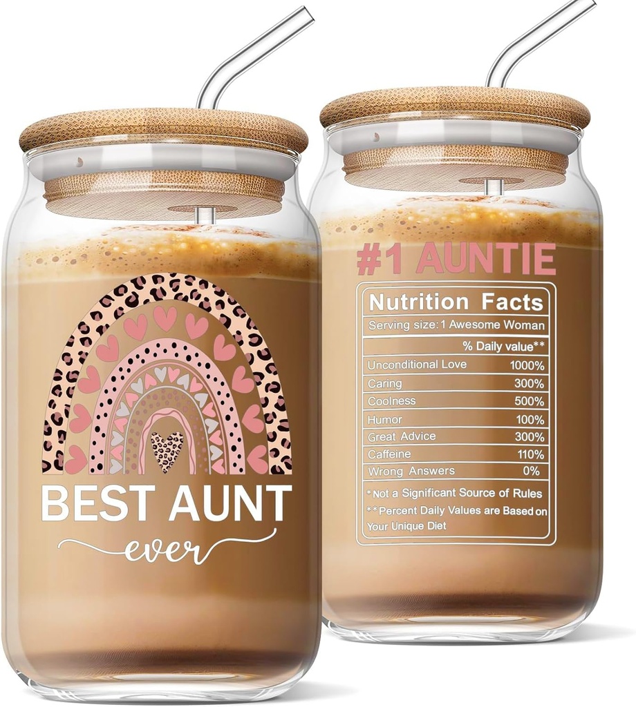 Aunt Birthday Gifts Ideas - Best Aunt Ever Gifts, Mother’s Day Gifts for Aunt Auntie from Niece, Funny Gifts for New Aunt, 16 Oz Can Glass