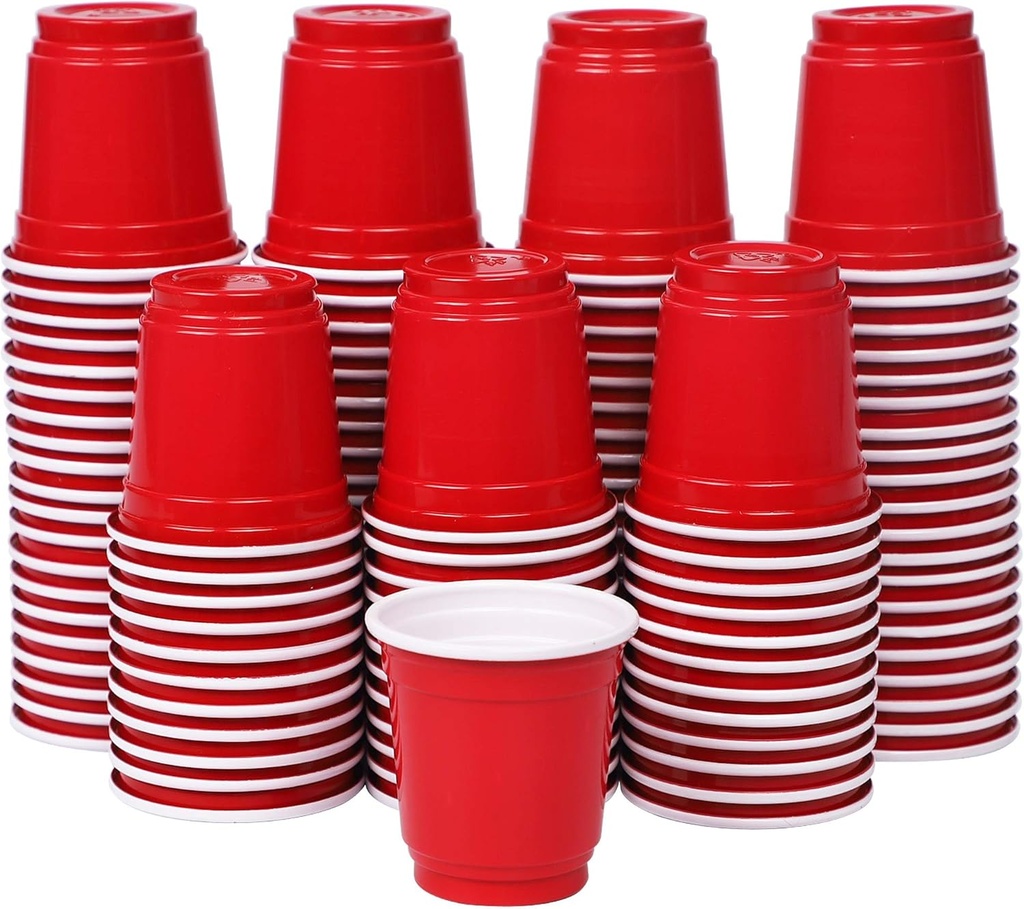 Zcaukya 120ct 2oz Mini Disposable Shot Cups, Small Red Plastic Party Cups for Parties, Games & Events