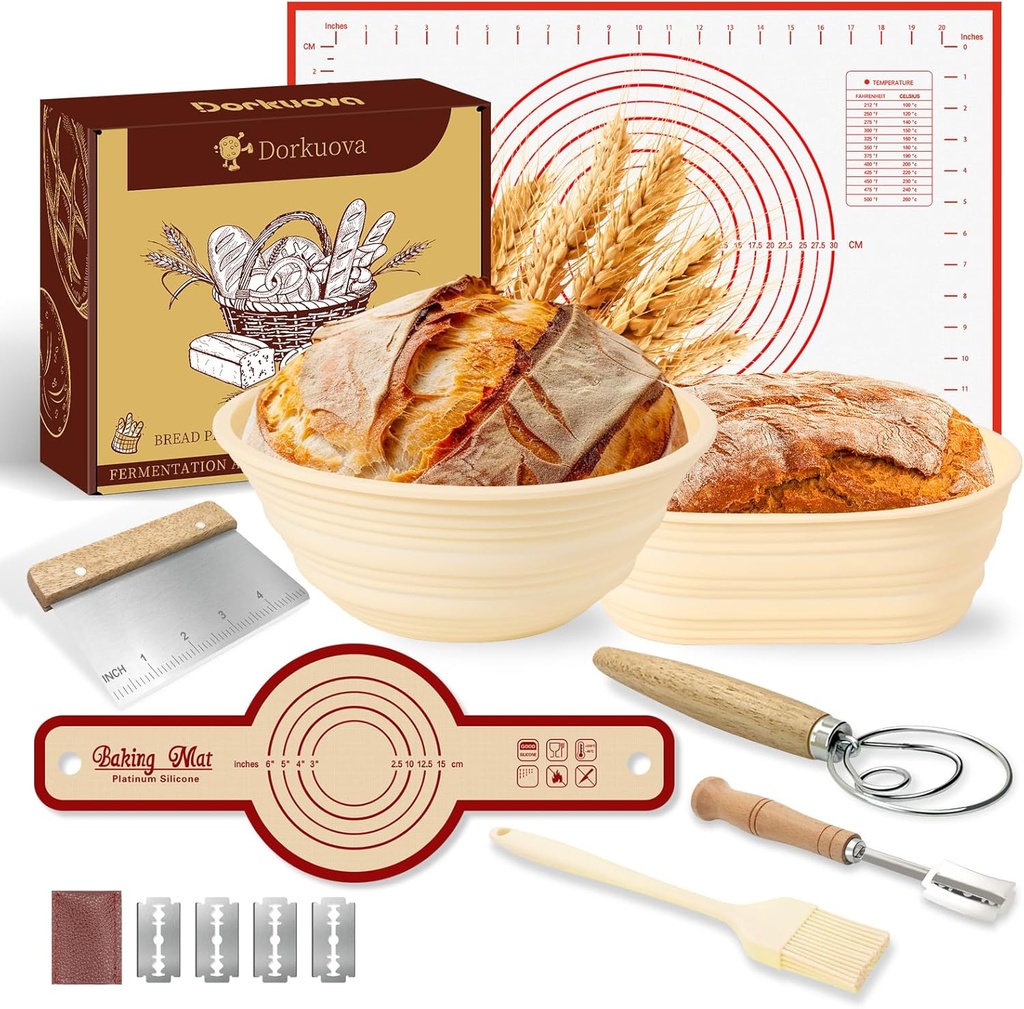 Silicone Proofing Basket,Silicone Banneton Basket,Sourdough Baking Kit 9.84Inch Round&10.63 inch oval ，Bread Basket Silicone (Yellow)