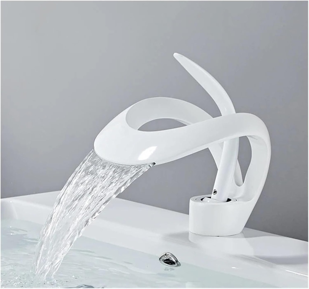 Creative Bathroom Basin Sink Brass countertop Installation Single Handle Single Hole Flow Sprayer hot and Cold Water Mixer Bathtub Faucet(Short White)