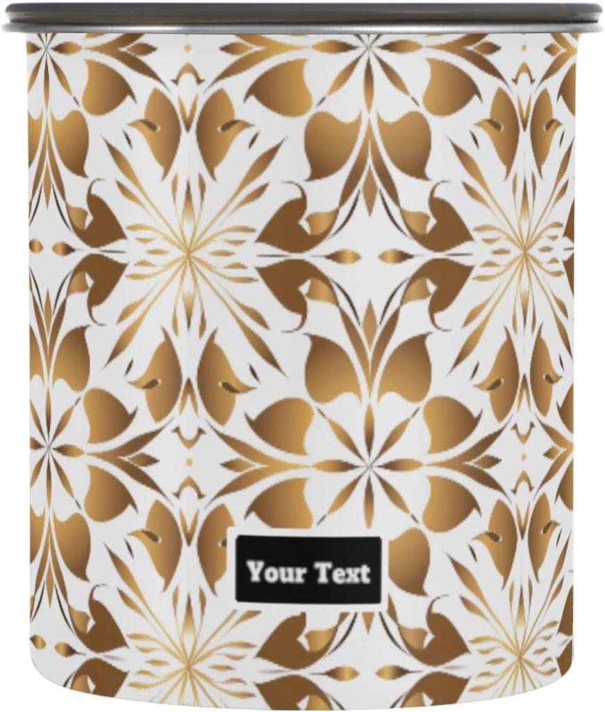 ALAZA Gold Geometric Flower Floral Kitten Cats Airtight Coffee Bean Canister Customed 30oz Food Storage Containers with Lids For Gournd, Tea, Sugar, Flour, Rice, Cereal, Candy Cookie Jar