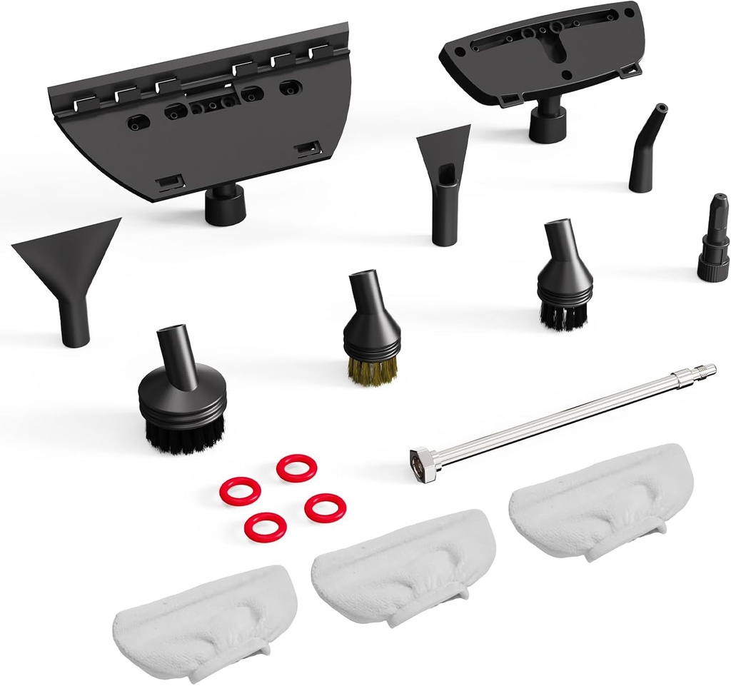 Handheld Steam Cleaner Accessories, Includes 2 Nylon, 1 Brass Brushes, 2 Nylon Nozzles, 1 Extended Nozzle, 2 Flat Scrapers, 1 Window Scraper with 3 Towel Covers, 4 Rubber Ring to Prevent Water Leak