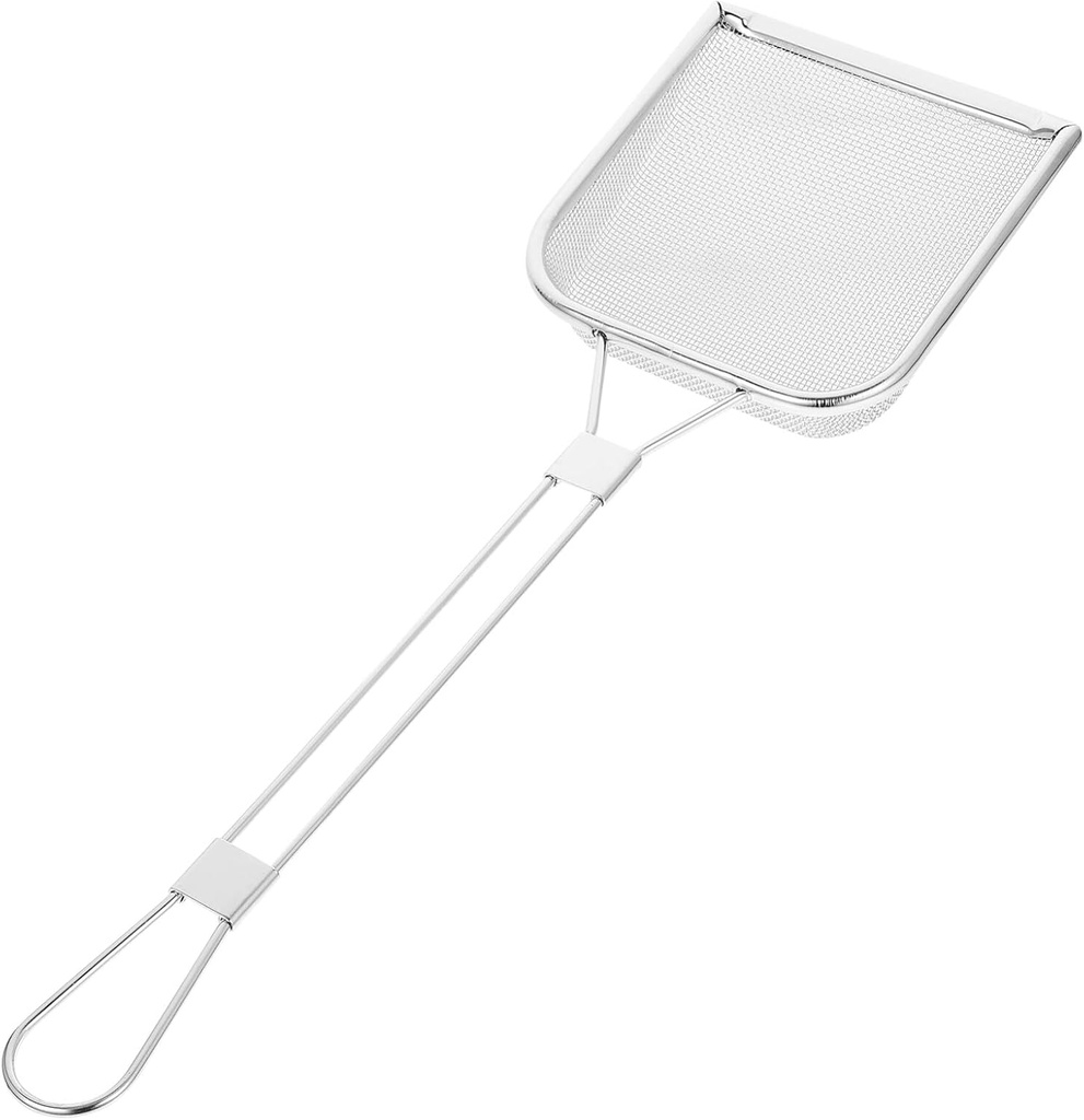Alipis Square Mesh Skimmer, Fryer Skimmer Fine Mesh Oil Fat Colander Spoon Stainless Steel Filter Soup Strainer Scoop with Long Handle for Kitchen Swimming Pools Fried Food