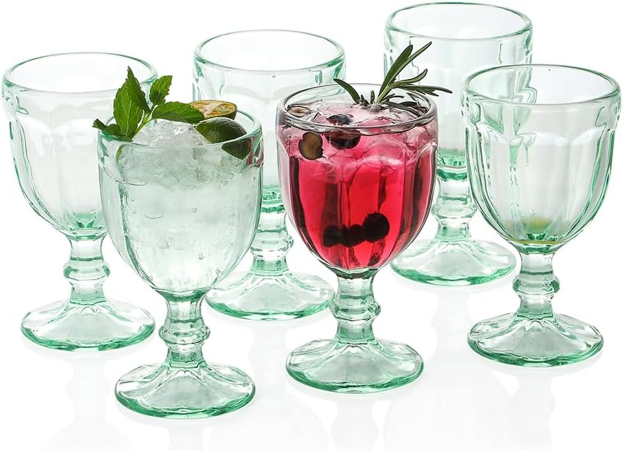 G Wine Goblets Set of 6, Glass Stemware, 10.2 oz, Light Green