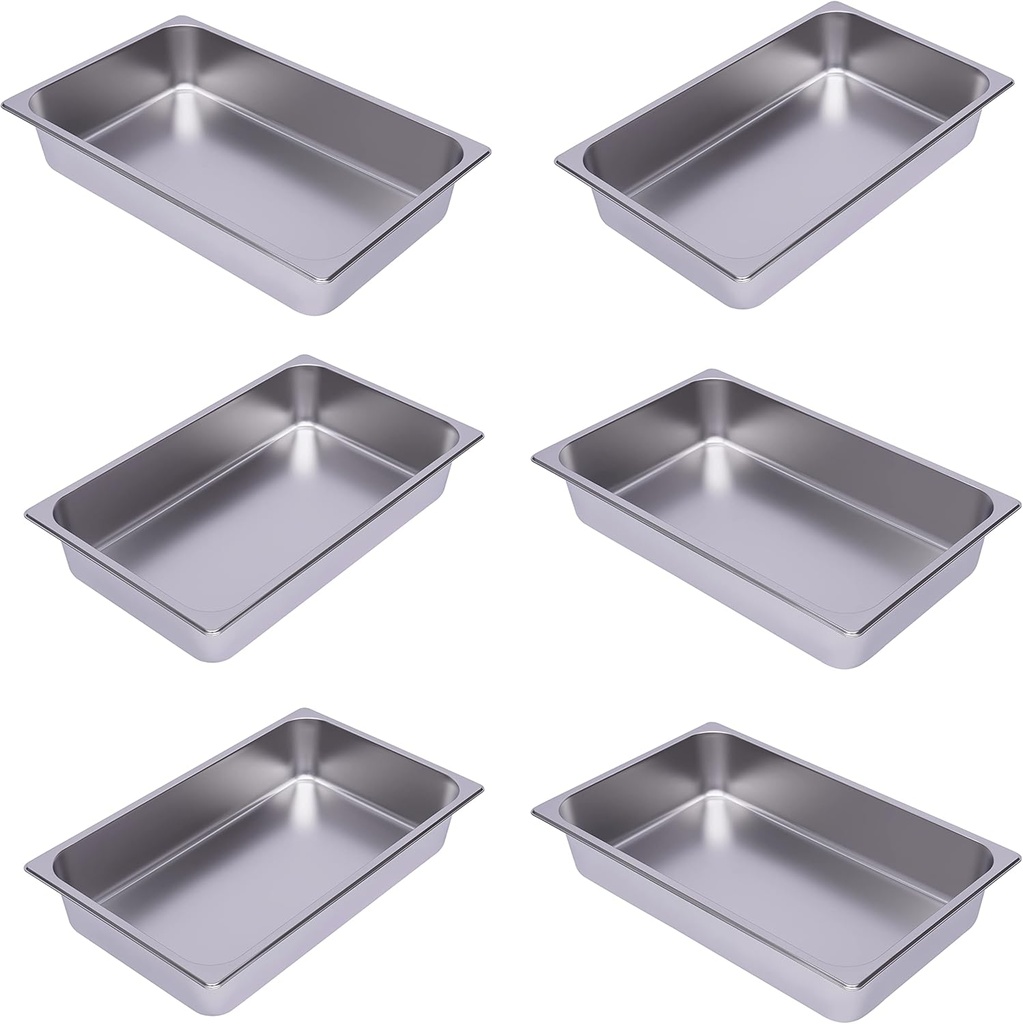 6 Pcs-4" Deep Steam Table Pan Full Size,14 Quart Stainless Steel Steam Pans Anti-Jam Hotel Pan Food Pans (20.87" L x 12.99" W) Catering Supplies Buffet Servers Restaurant Warmers Food Box-6 Pack