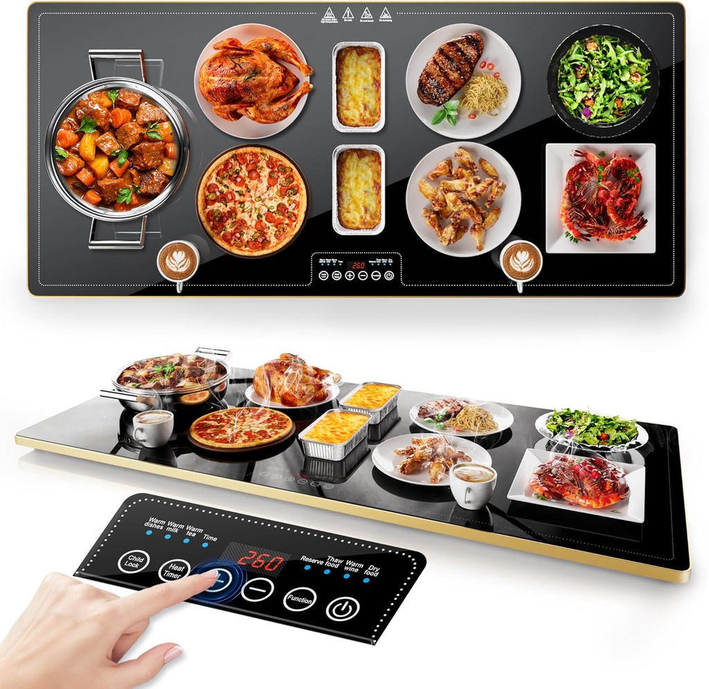 XXXL 40"x 18" Electric Warming Tray, Food Warming Mat with Touch Screen, 9 Level Temp & 24H Timer, Food Warmer Mats Full Surface Heating, Food Warmers for Parties Buffet, Gatherings