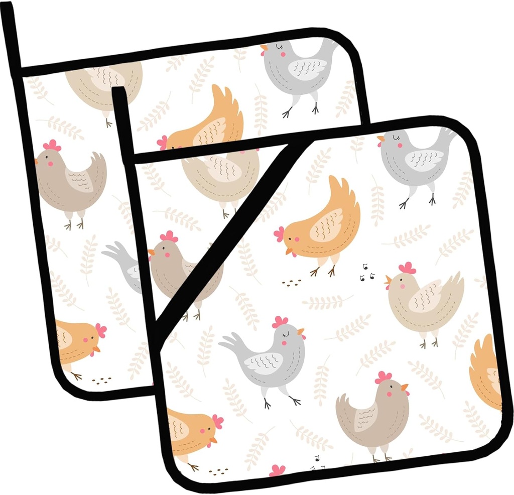 Cartoon Rooster Pot Holders Set of 2,Kitchen Heat Resistant Potholders for Microwave Cooking Baking Oven and BBQ Gifts for Women