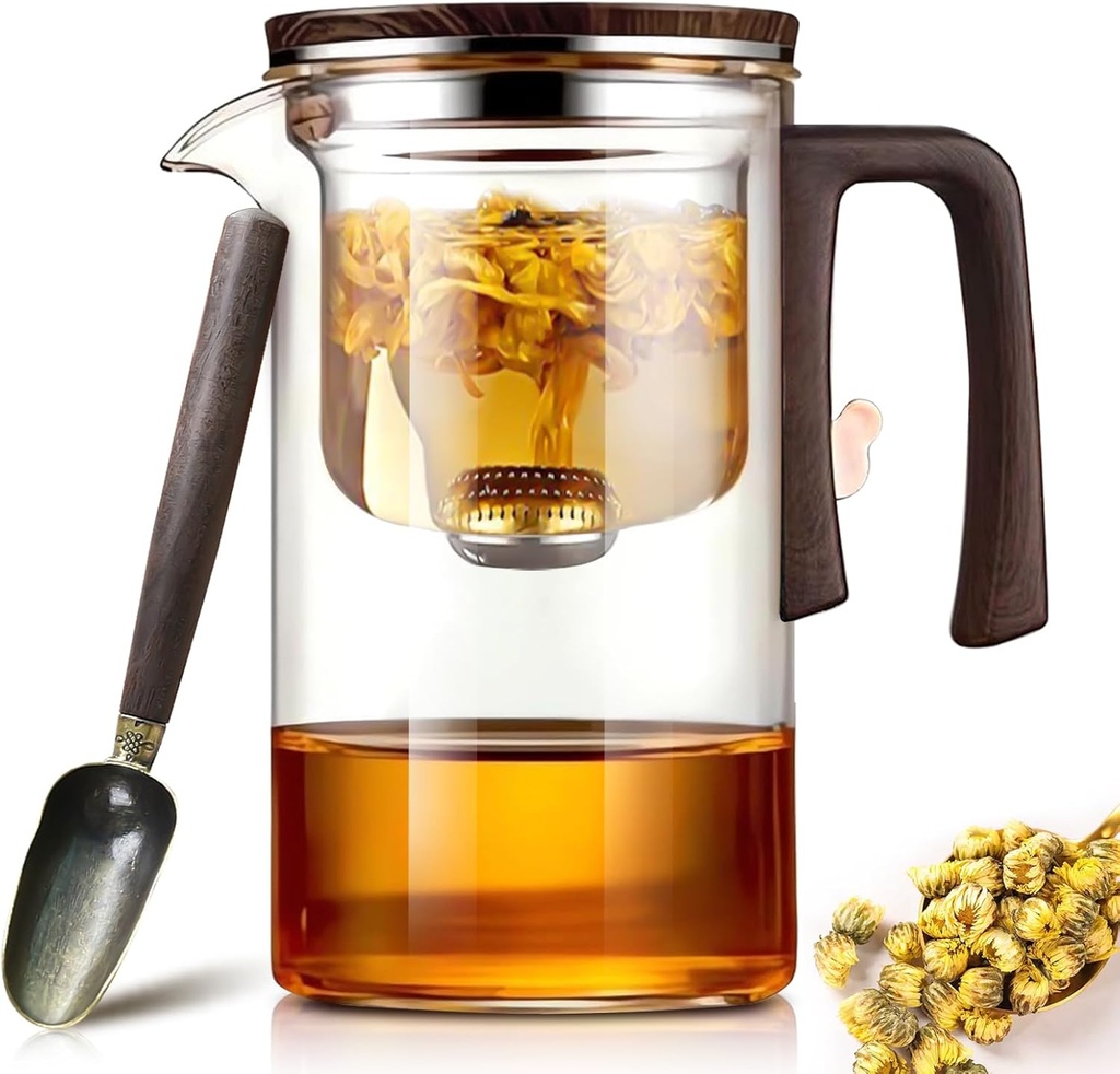 Enchanti Tea Pot Magic Teapot with Built-In Strainer & Magnetic Filtration - 18oz(520ml) Heat-Resistant Borosilicate Glass Teapot for Loose Leaf Tea - Drip-Free Spout, Easy Clean Infuser Pot