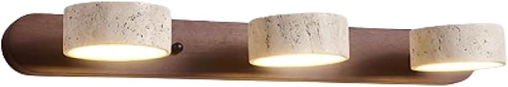 Natural Stone Vanity Light Fixture Farmhouse Wood Linear Wall Sconce Yellow Travertine 2/3/4-Light Bathroom Light Fixtures Over Mirror 180° Rotatable LED Picture Light (Walnut 51cm)