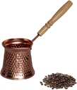 Turkish Coffee Pot, Handmade Hammered Copper Coffee Maker with Wooden Handle, Wide Mouth Classic Cezve for Brewing Turkish & Arabic Coffee, Small Stovetop Coffee Pot