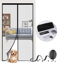Self Sealing Magnetic Screen Door, Hands Free Mesh Partition Doorway Magnet Closure Keeps Bugs Out, Heavy Duty Mesh Sliding Screen Door- Pet & Kids Friendly (38 x 82 Inch) Black