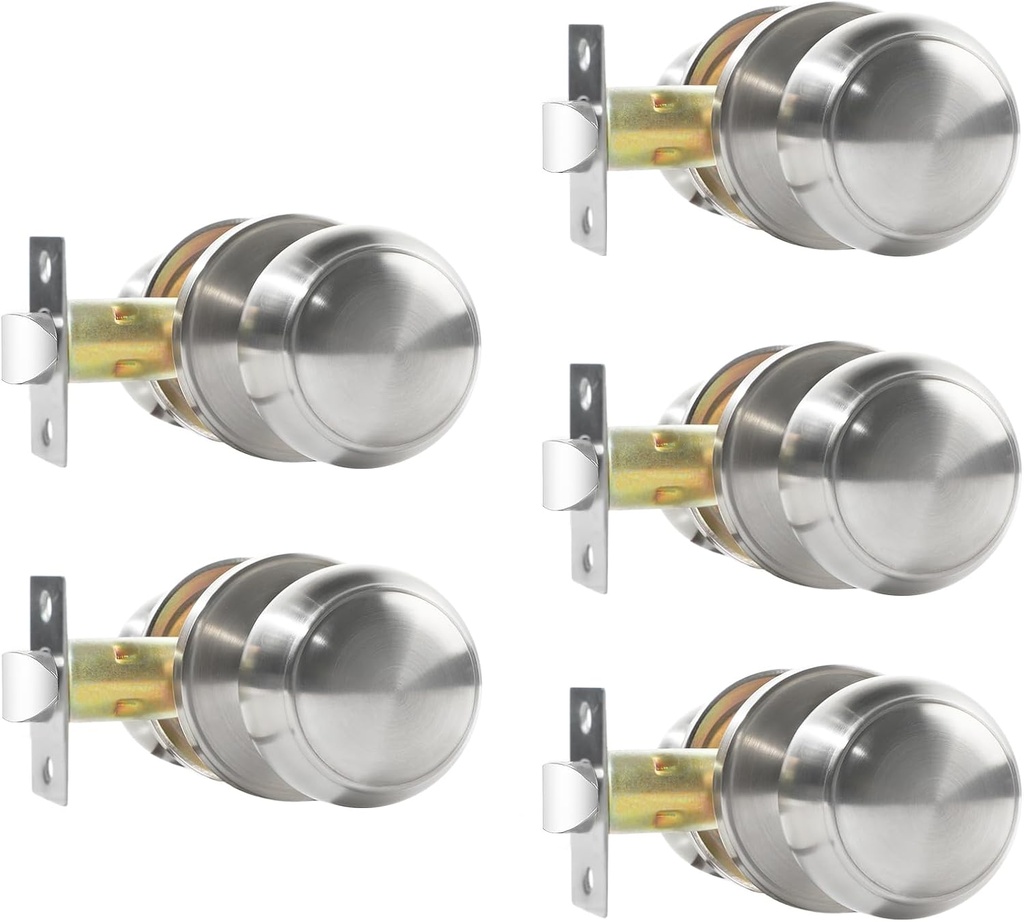Passage Door Knobs, 5 Pack Satin Nickel Door Knobs, for Hallway & Closet Non-Locking Interior Round Door Handles Keyless Reversible for Left Right Handed Doors