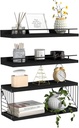 Floating Shelves for Wall, Floating Shelf for Bathroom Set of 3, Floating Shelf for Wall with Toilet Paper Holder for Bathroom, Bedroom, Living Room, Kitchen, Office (Black)