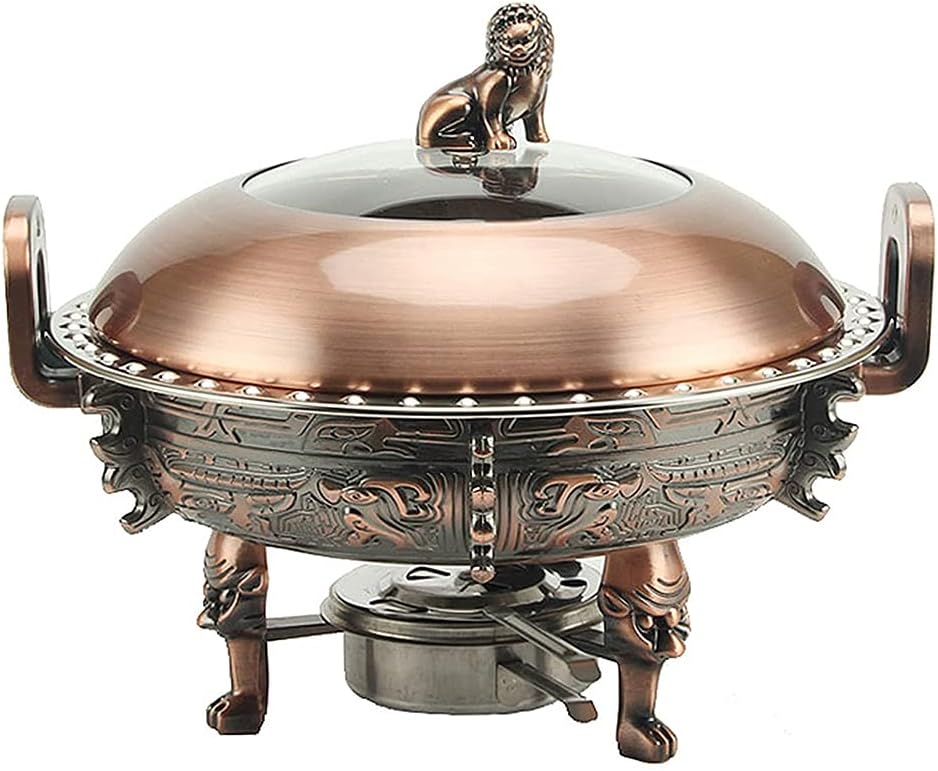 Retro Copper Hot Pot, Round 3L Visual Insulation Food Heater with Burner Stove Stand Self-Service Stove,A