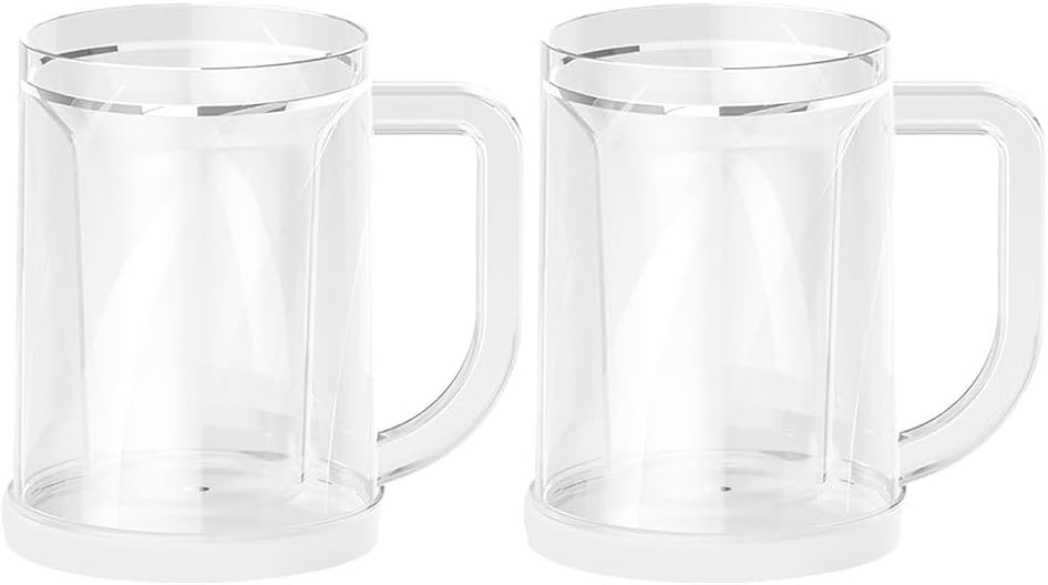 PRETYZOOM 2pcs Frosty Beer Freezer Mugs Plastic Double Wall Insulated Freezable Beer Cups with Handles for Ice Cold Drinks Wine Beverages Supplies