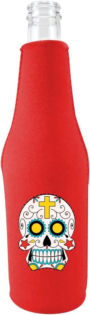 Sugar Skull Beer Bottle Coolie Red