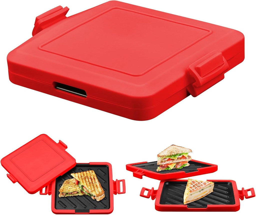 Microwave Toastie Maker, Microwave Sandwich Maker, Microwavable Toastie Maker, Quick Cooking and Easy Cleaning, No Electricity, Wireless (red)