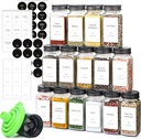 ComSaf 15Pcs 4oz Glass Spice Jars with Shaker Lids, 93 Labels, a Handy Funnel, a Pepper Grinder, Empty Spice Containers and Square Spice Bottles for Kitchen and Seasoning